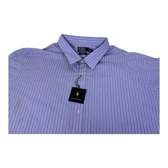 NWT Polo Ralph Lauren Durham Button Down Shirt 23 34/35 4XB Blue Vertical Strip - Picture 1 of 15